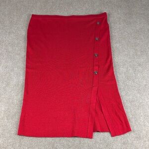 Love Scarlett Red Knit Pencil Pull On Midi Skirt with Button Accents Size XL NWT